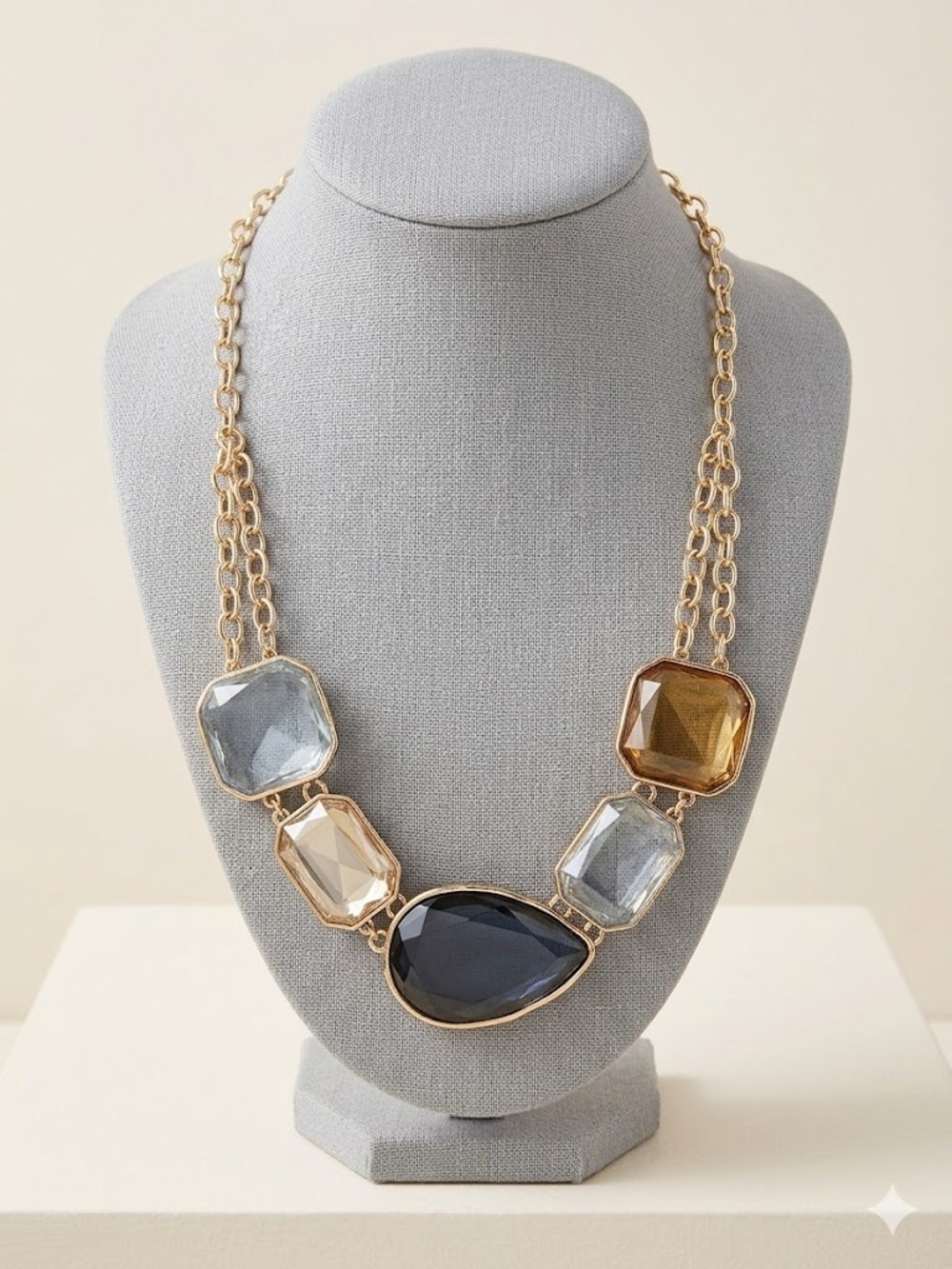 New INC International Concepts Gold Necklace with Purple Amber & Clear Stones